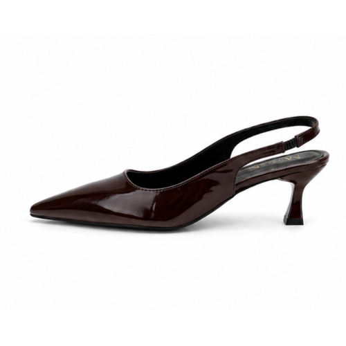 Escarpin slingback marron foncé verni vue arrière