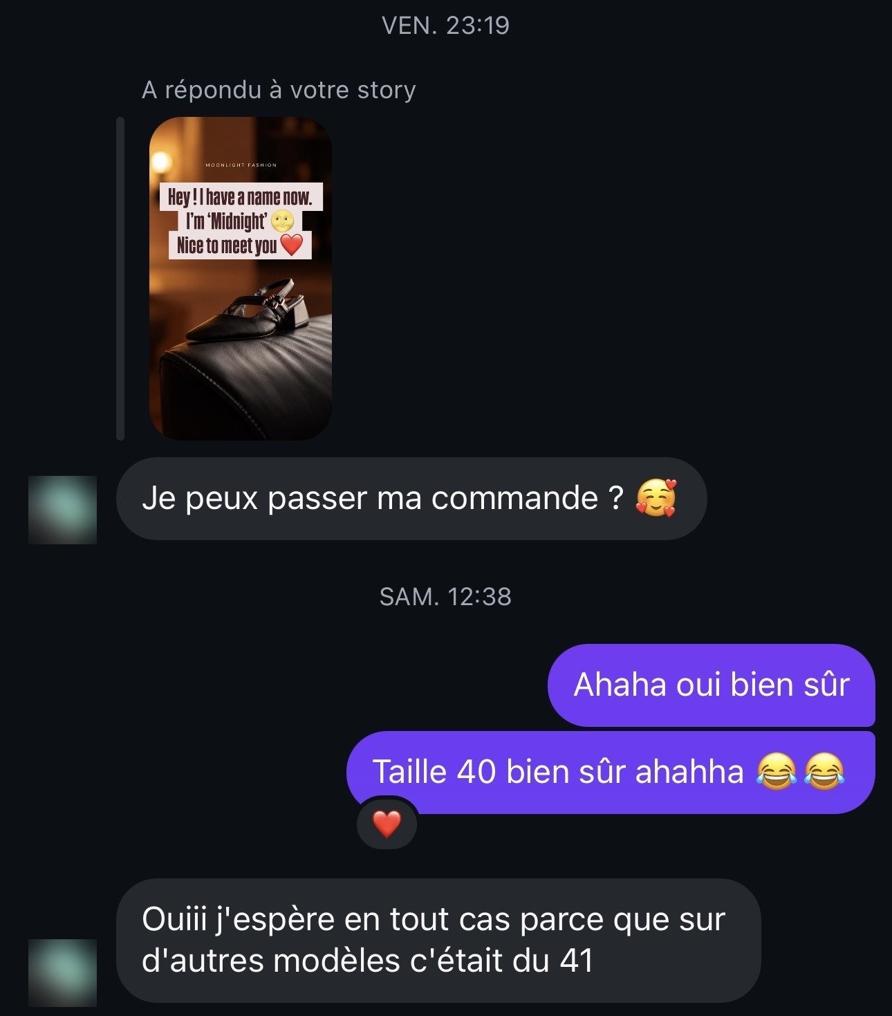 Une cliente demande à commander Midnight